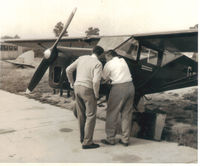 G-AHLK - Peewee Judge (right) and I'm not sure who, carrying out Auster repair on G-AHLK probably at Shoreham about 1960 - by Not sure. Probably G I Smith