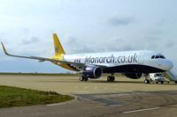 G-ZBAA @ EGGW - Monarch's 2013 Airbus A320-214(WL), c/n: 5526 complete with 'sharklets' at Luton but bound for new base Leeds -Bradford - by Terry Fletcher