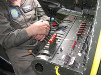 N529B @ CMA - 1944 Boeing B-29 SUPERFORTRESS 'FIFI', four Wright R3350-42 Cyclone 18 turbocharged engines 2,200 Hp each. Flight Engineer's control & instrument panel, aft of copilot. Thank you! Col. - by Doug Robertson