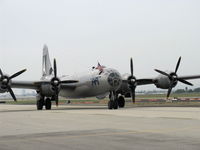 N529B @ CMA - 1944 Boeing B-29 SUPERFORTRESS 'FIFI', four Wright R3350-42 Cyclone 18 cylinder turbocharged radial engines 2,200 Hp each. Taxi with #1 and #4 engines shut down to save fuel. Makes perfect sense to me! - by Doug Robertson