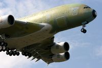 A6-EDY @ LFBO - Airbus A380-861 with a provisional registration F-WWAS prior to delivery to Emirates, on final approach to runway 32L, Toulouse Blagnac Airport (LFBO-TLS) - by Yves-Q
