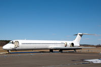 SE-RBE @ ESSP - MD-82 parked at Norrköping Kungsängen airport, Sweden. The engines have been removed and it is being used as a source for spares and will eventually be scrapped.