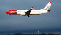LN-DYR @ EGPH - Arriving from Oslo in brooding Winter light. The Forth Road Bridge highlighted in the background