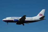 LN-BUE @ ESSA - Braathens Boeing 737-500 approaching Stockholm Arlanda airport, Sweden. - by Henk van Capelle