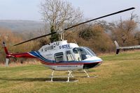 G-BZEE @ EGBC - Agusta-Bell AB.206B Jet Ranger II [8554] (Elite Helicopters) Cheltenham Racecourse~G 14/03/2012. Full shot including rotor blades.