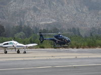 N42GH @ SZP - 2000 Eurocopter EC-120B COLIBRI 'Hummingbird', one Turbomeca TM 319 Arrius 2F Turboshaft 504 shp, a notably quiet helicopter, liftoff hover from SZP Helipad prior to departure - by Doug Robertson