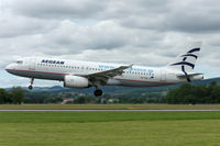 SX-DGI @ LOWL - Aegean Airlines Airbus A320-232 with sticker  www.visitgreece.gr landing in LNZ/LOWL