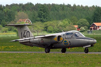 SE-DXG @ ESOW - Saab Sk60E of the Flygvapenmuseum (Swedish Air Force museum) taxying at Västerås Hässlö airport, Sweden.