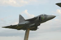 37367 @ N.A. - This Saab JA37 Viggen fighter has been preserved on a pole along the E4 motorway outside Linköping (Tallboda), Sweden.