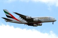 A6-EDN @ EGLL - Airbus A380-861 [056] (Emirates Airlines) Home~G 02/06/2013. On approach 27L. Wearing Expo 2020 titles. - by Ray Barber