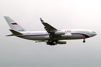 RA-96020 @ EGLL - Ilyushin IL-96-300PU(M1) [74393202020} (Rossiya Special Flight Detachment) Home~G 16/06/2013. Bringing in President Putin's entourage vehicles etc on a dull cloudy day . On approach 27L.