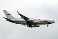 RA-96020 @ EGLL - Ilyushin IL-96-300PU(M1) [74393202020} (Rossiya Special Flight Detachment) Home~G 16/06/2013. Bringing in President Putin's entourage vehicles etc on a dull cloudy day . On approach 27L.