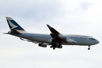 B-HOW @ EGLL - Boeing 747-467 [25211] (Cathay Pacific) Home~G 06/07/2010. On approach 27L currently withdrawn from use. - by Ray Barber