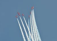 XX322 - Off airport. The RAF Red Arrows display team. Four ship Gypo formation seen breaking away from the five ship Enid formation lead by XX322 on the first day of the Wales National Air Show, Swansea Bay, UK. - by Roger Winser