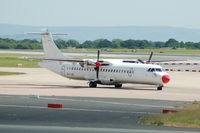 OY-LHB @ EGCC - Danish Air Transport ATR 72-202 OY-LHB taxxing at Manchester Airport (Ex OY-RTF) - by David Burrell
