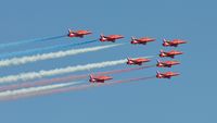 XX322 - Off airport. XX322 leading the RAF Red Arrows on the first day of the Wales National Air Show, Swansea Bay, UK - by Roger Winser