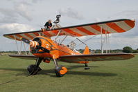 N74189 @ X5FB - Stearman PT-17-R985 Kaydet (A75N1) during a re-fuelling stop at Fishburn Airfield, July 2013. - by Malcolm Clarke