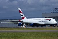 G-XLEA @ EGFF - BA's Airbus A380-841 backtracking.