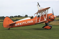 N74189 @ X5FB - Stearman PT-17-R985 Kaydet (A75N1) during a re-fuelling stop at Fishburn Airfield, July 2013. - by Malcolm Clarke