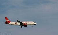 N849VA - Virgin America Beard - San Fransisco 49's....Seconds before landing on L22, JFK - by gbmax