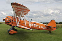 N74189 @ X5FB - Stearman PT-17-R985 Kaydet (A75N1) during a re-fuelling stop at Fishburn Airfield, July 2013. - by Malcolm Clarke