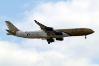 A9C-LH @ EGLL - Airbus A340-313X [215] (Gulf Air) Home~G 15/05/2010. On approach 27L  wearing Formula 1 Grand Prix titles missing r and i out of Prix. - by Ray Barber