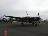 N138AM @ CMA - 1943 Lockheed P-38J LIGHTNING '23 SKIDOO', two Allison V-1710-89/91 counter-rotating 1,425 Hp each, on CAF ramp-murky morning - by Doug Robertson