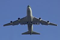 N493EV @ EGUN - Evergreen 747-4H6 overhead our campsite at the end of runway 11 at EGUN.