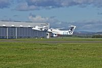 G-JECZ @ EGFF - Canada DHC-8-402Q, Jersey 6MA, pulling our from runway 12 at EGFF en-route to Belfast City.