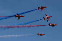 XX219 @ LMML - Red Arrows Hawks performing over Malta 29Sep13. - by Raymond Zammit