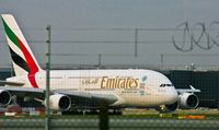 A6-EEA @ EGLL - Emirates Airlines, (A6-EEA) 2012 Airbus A380-861, c/n 108, pushing to take off on 27R Heathrow. © PhilRHama - by Phil R Hamar
