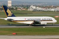 9V-SKQ @ LFBO - Airbus A380-841, Take off Rwy 14R, Delivery day, Toulouse Blagnac Airport (LFBO-TLS) - by Yves-Q