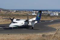 SX-BIP @ LGPA - About to turn & backtrack after arrival from ATH. The tiny terminal building is on top right.
