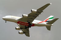 A6-EDQ @ EGLL - Airbus A380-861 [080] (Emirates Airlines) Home~G 04/08/2012. On approach 27R. - by Ray Barber