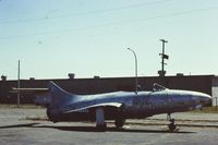UNKNOWN @ MSP - This USN F9F (probably a -4 Panther) sat derelict in a parking lot not far from the MSP control tower until the mid-80s. The F9Fs were @ MSP NAS until 3 crashes around 1956 forced their removal.