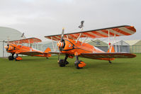 N74189 @ X5FB - The Breitling Teams Boeing PT-17 together with Boeing B.75N-1 Stearman SE-BOG, overnighting at Fishburn prior to their first UK performance in 2014 at Littlehavens Promenade & Seawall opening celebrations, South Shields. April 5th 2014. - by Malcolm Clarke