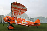 SE-BOG @ X5FB - The Breitling Teams Boeing B.75N-1 Stearman SE-BOG, overnighting at Fishburn prior to a first UK performance in 2014 at Littlehavens Promenade & Seawall opening celebrations, South Shields. April 5th 2014. - by Malcolm Clarke