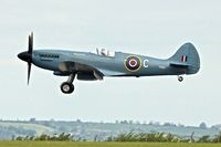 G-RRGN @ EGNX - G-RRGN (PS853), 1945 Supermarine 389 Spitfire PR.XIX, c/n: 6S/594677 arriving at East Midlands - by Terry Fletcher