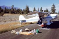 N43961 @ M45 - Plane camping with co-owner Diane  in 1980. Location was Alpine Co airport in Markleeville,Ca.