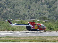 N133EH @ SZP - 1982 Messerschmitt-Bolkow-Blohm Gmbh BO105 CBS4 of RED BULL, 2 Rolls Royce Allison 250 C20 Turboshafts 420 shp ea. Only helo FAA approved for unlimited aerobatics (except outside loops), On SZP helipad - by Doug Robertson