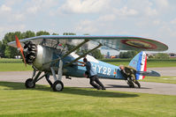 G-MOSA @ EGBR - Manual handling to the parking area after re-fuelling. Morane-Saulnier MS.317 at The Real Aeroplane Club's Biplane and Open Cockpit Fly-In, Breighton Airfield, June 1st 2014. - by Malcolm Clarke