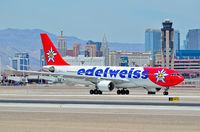 HB-IQI @ KLAS - HB-IQI Edelweiss 1999 Air Airbus A330-223 - cn 291 - This afternoon’s arrival of Edelweiss Air’s flight from Zurich occurred using an Airbus A330 piloted by Capt. Karl Kistler, who is also the Chief Executive Officer of the Switzerland-based air carrier. - by Tomás Del Coro