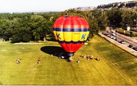 N2434Z @ BIL - KOOK Radio Hot Air Balloon at the old Eastern Montana College Campus football field around 1983.  Major Daniel George (Lost In Space) Miller has to be down there somewhere.  Sorry Dan, couldn't help myself.