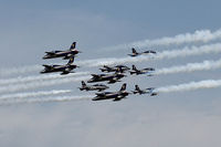 MM54538 @ EGVA - RIAT 2014, MB-339A, Frecce Tricolori, converging flight, white smoke on. - by Derek Flewin