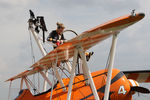SE-BOG @ X5FB - Boeing B75N-1 Stearman topping up the fuel prior to a wing walking performance at the 2014 Sunderland Air Show. Fishburn Airfield, July 2014. - by Malcolm Clarke