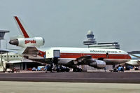 PK-GIF @ EHAM - McDonnell Douglas DC-10-30 [46686] (Garuda Indonesian Airways) Amsterdam-Schiphol~PH 14/06/1980. From a slide.