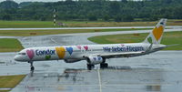 D-ABON @ EDDL - Condor (Wir lieben Fliegen cs.), a nice splash of colour on a gray summer day at Düsseldorf Int'l(EDDL) - by A. Gendorf