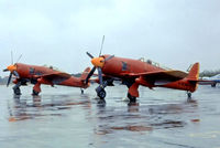G-BCOW @ EGLK - Hawker Sea Fury T.20S [ES.3615] (Fairoaks Aviation Services Ltd (D.Arnold) Blackebushe~G 08/09/1974. Seen here with G-BCOV in the background on a dull wet day. Image from a slide - by Ray Barber