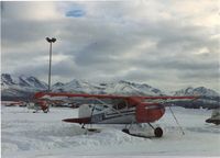 N8251A - Tie down at Merrill airport in Anchorage Alaska in winter. Chugach mountains in background.  1987 timeframe. - by Paul Rauf