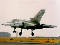 ZE291 @ EGQL - Scanned from print. Tornado F.3 ZE291 coded GQ of 43 Sqn touches down at RAF Leuchars Aug '96 - by Clive Pattle